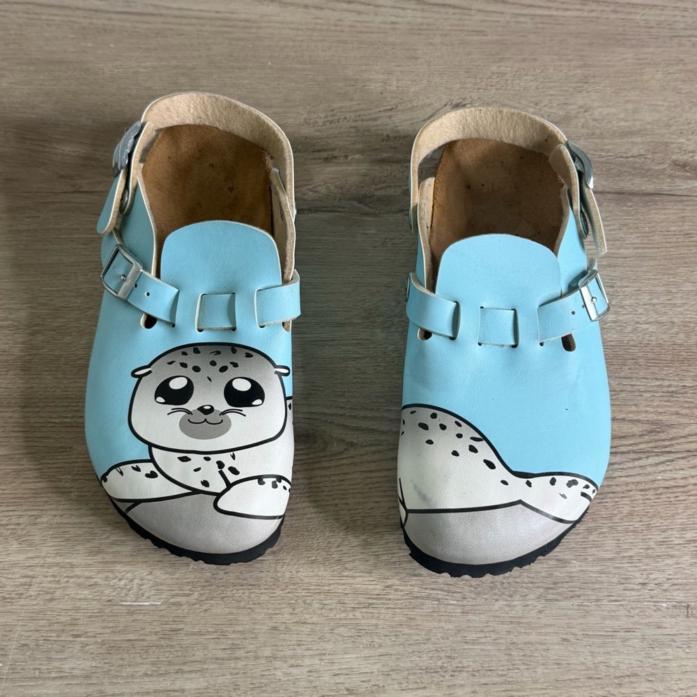 Birkis Light Blue Kids Slippers‎ with Seal Design